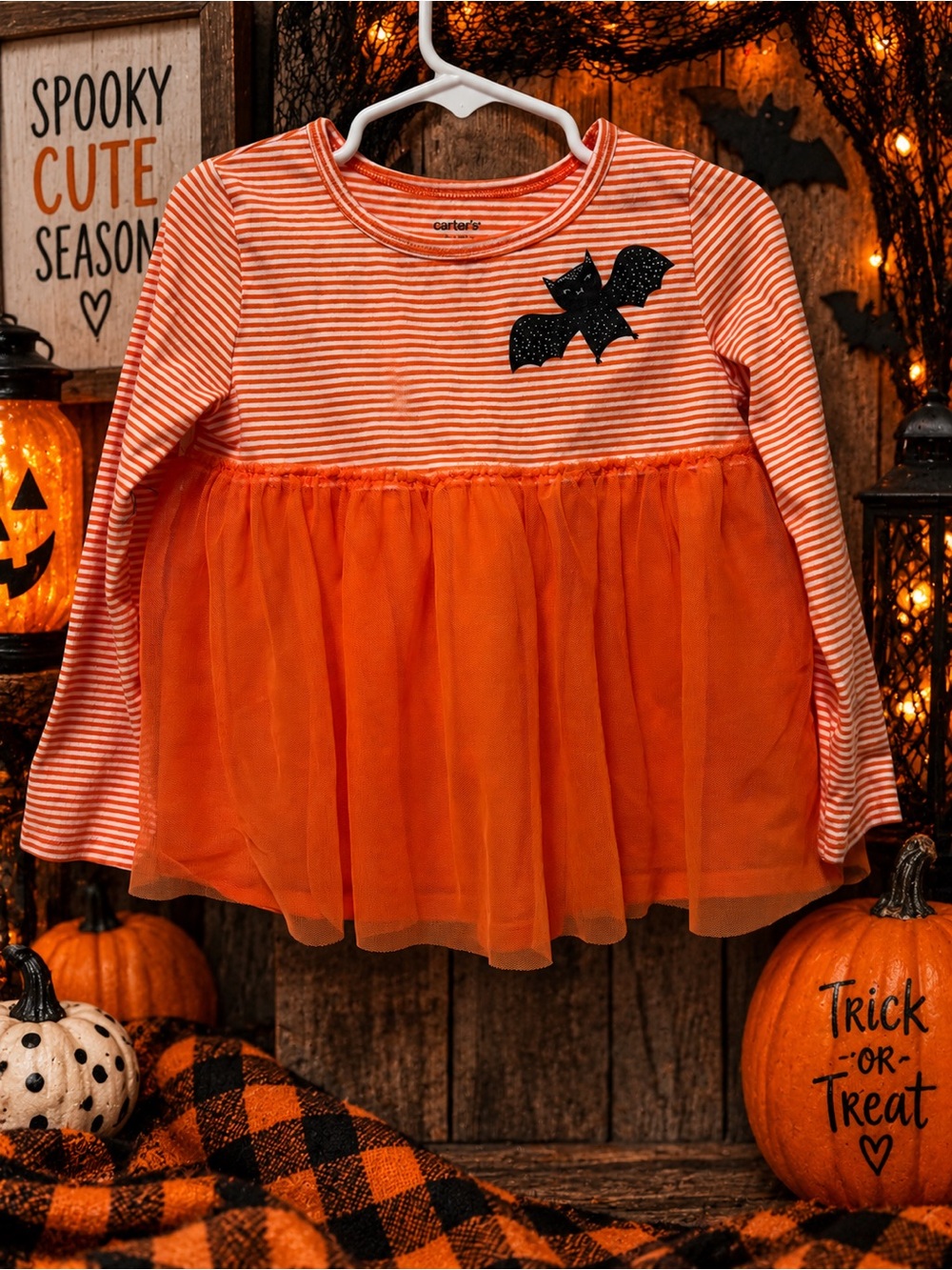 Carter's Orange Striped Halloween Tulle Dress for Kids 5T